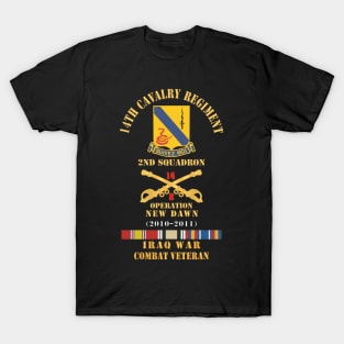 Army - 14th Cavalry Regiment w Cav Br - 2nd Squadron - OND - 2010–2011 - Red Txt Cbt Vet w IRAQ SVC X 300 T-Shirt